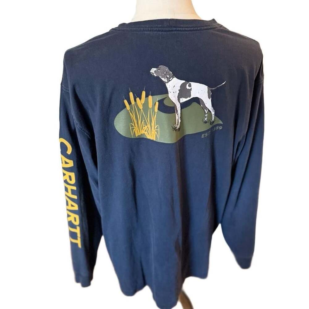 Carhartt Long Sleeve Pocket T-Shirt Size XL Blue Graphic Dog Est. 1889